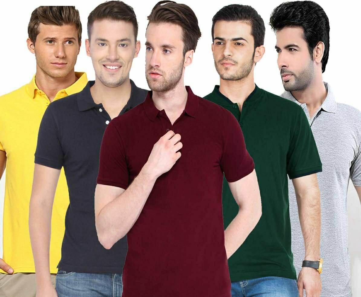 Poly Cotton Solid Half Sleeves Mens Polo T-shirt (Pack of 5) - Bharat Bazaar