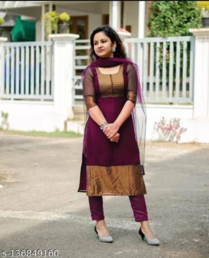 Premium Jacquard Chiffon Kurti Pant Sets - Bharat Bazaar