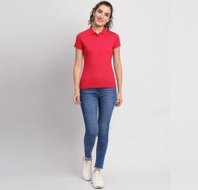 Ketex Red Cotton Blend Polo Neck Tshirt - Bharat Bazaar