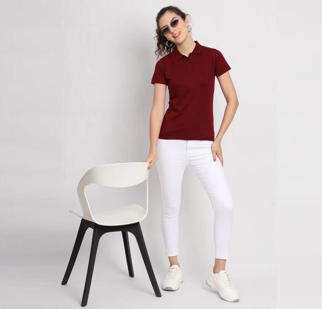 Ketex Maroon Cotton Blend Polo Neck Tshirt - Bharat Bazaar