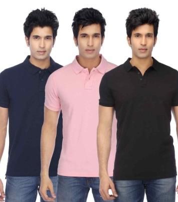 Poly Cotton Solid Half Sleeves Mens Polo T-shirt (Pack of 3) - Bharat Bazaar
