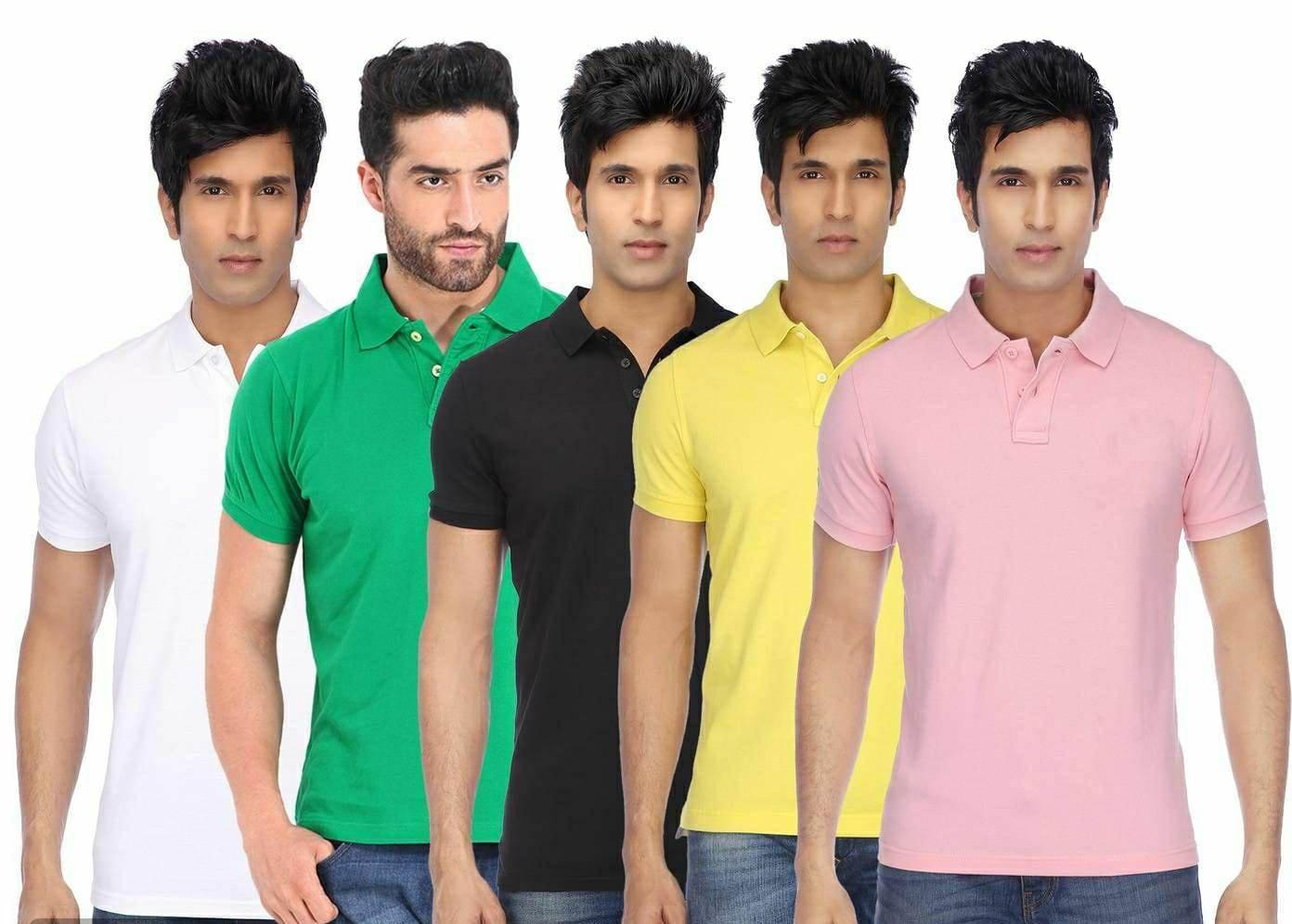 Poly Cotton Solid Half Sleeves Mens Polo T-shirt (Pack of 5) - Bharat Bazaar