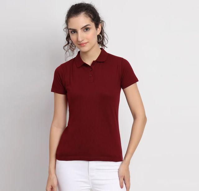 Ketex Maroon Cotton Blend Polo Neck Tshirt - Bharat Bazaar