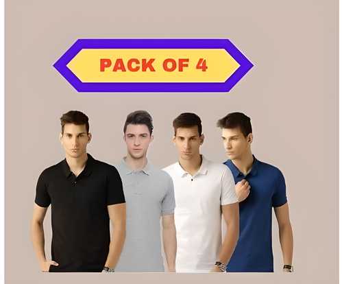 Poly Cotton Solid Half Sleeves Mens Polo T-shirt (Pack of 4) - Bharat Bazaar