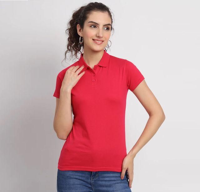 Ketex Red Cotton Blend Polo Neck Tshirt - Bharat Bazaar