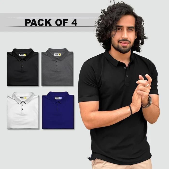 Poly Matte Solid Half Sleeves Mens Polo T-Shirt Pack Of 4 - Bharat Bazaar