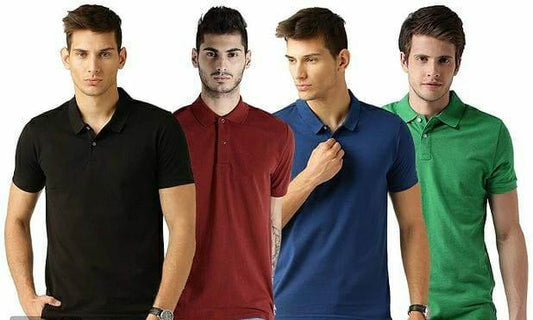 Poly Cotton Solid Half Sleeves Mens Polo T-shirt (Pack of 4)