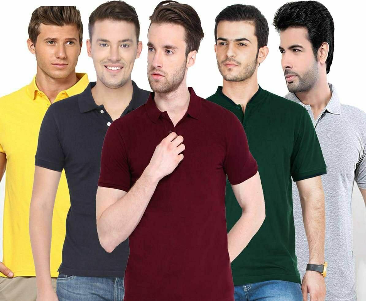 Poly Cotton Solid Half Sleeves Mens Polo T-shirt (Pack of 5)