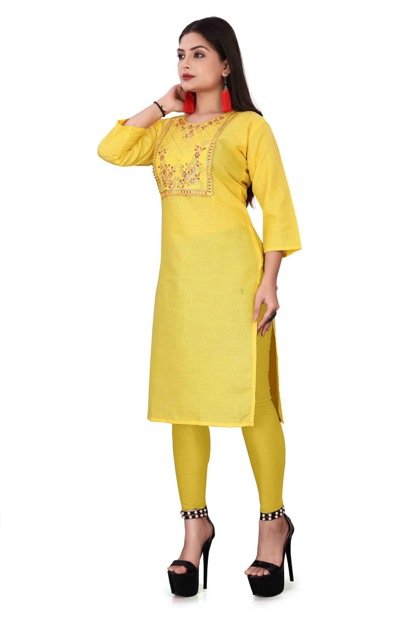 Women's Embroidery Cotton Slub Kurti