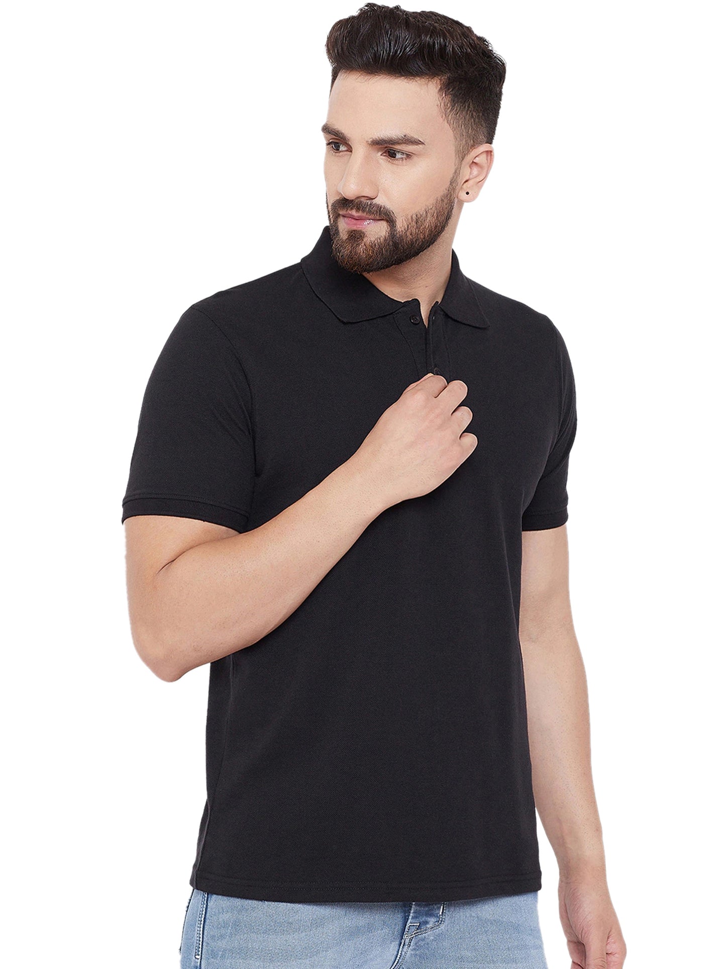 Cotton Blend Solid Half Sleeves Mens Polo T-Shirt