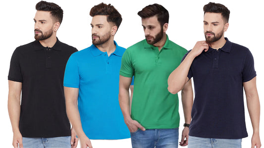 Cotton Blend Solid Half Sleeves Mens Polo T-Shirt Pack Of 4