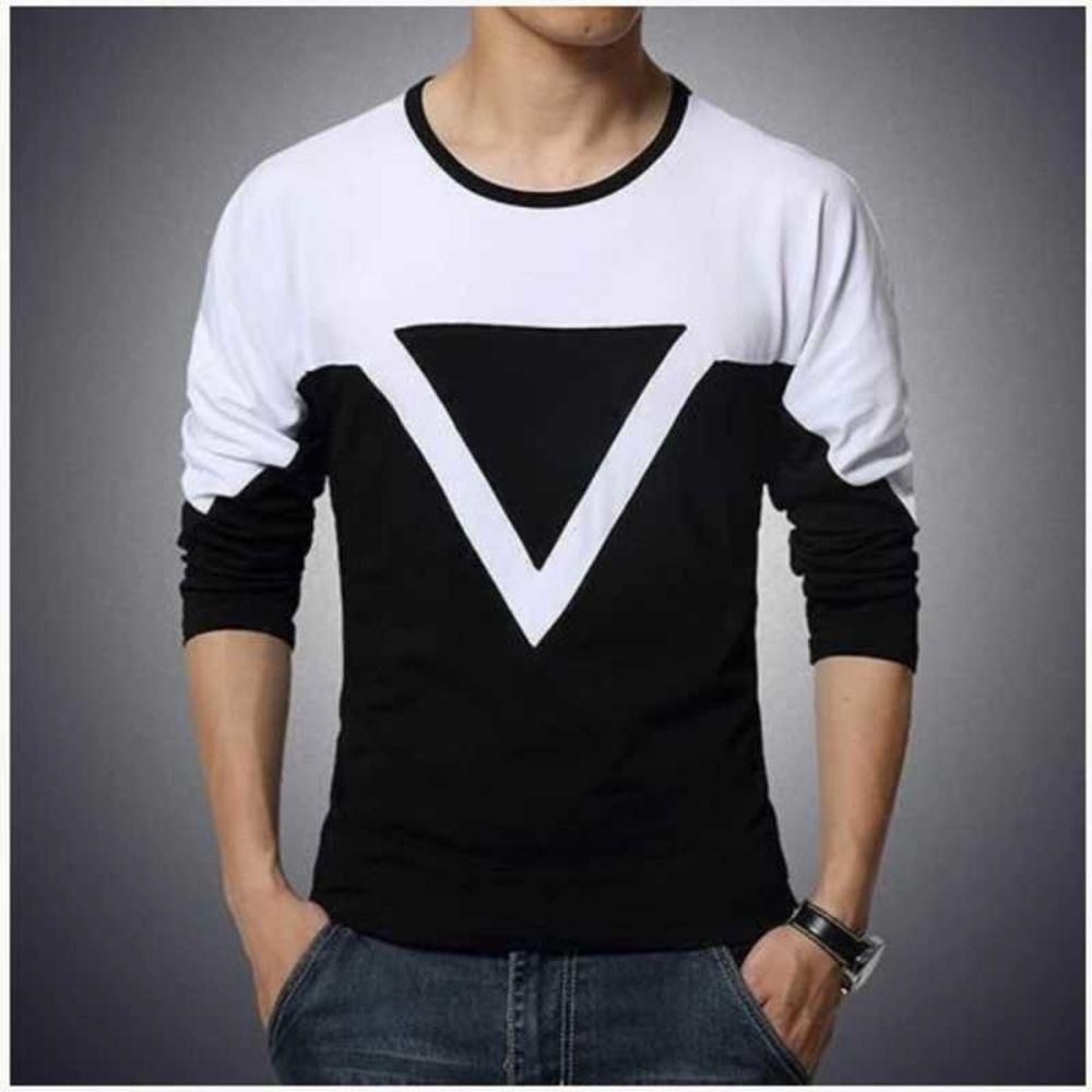 Cotton Color Block Full Sleeves Mens T-Shirt