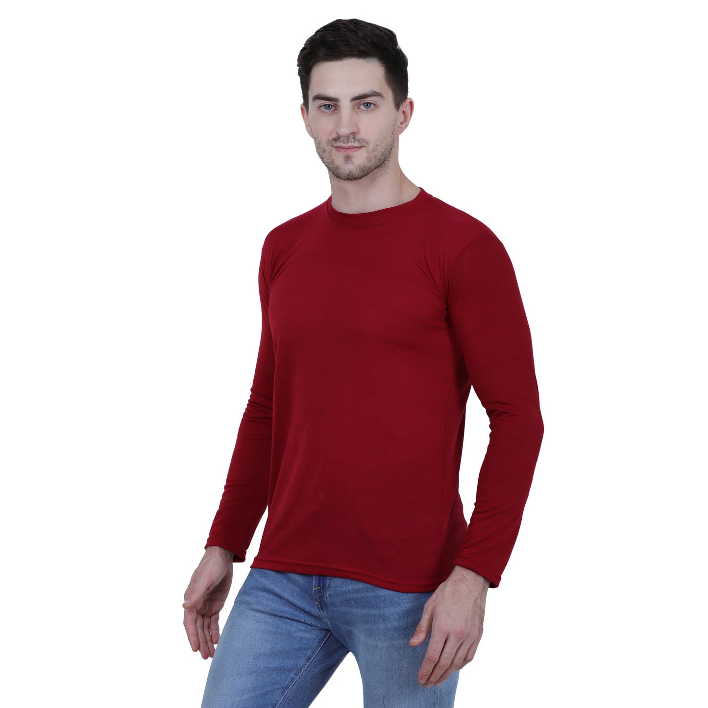 Cotton Blend Solid Full Sleeves Men's Stylish Tshirt