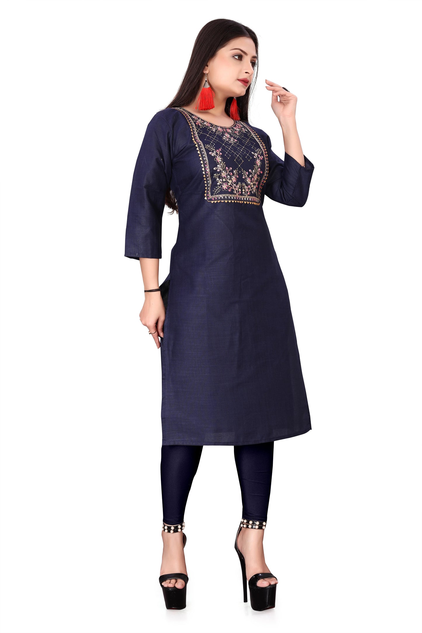 Women's Embroidery Cotton Slub Kurti