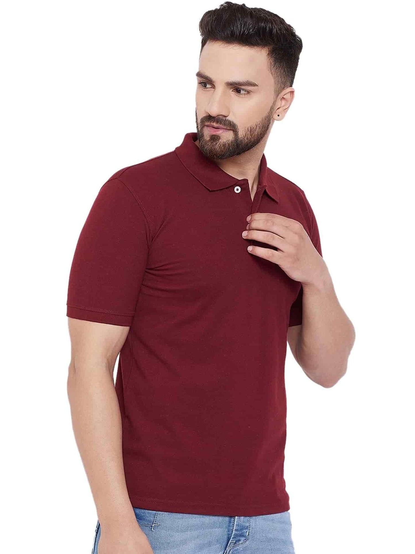 Cotton Blend Solid Half Sleeves Mens Polo T-Shirt