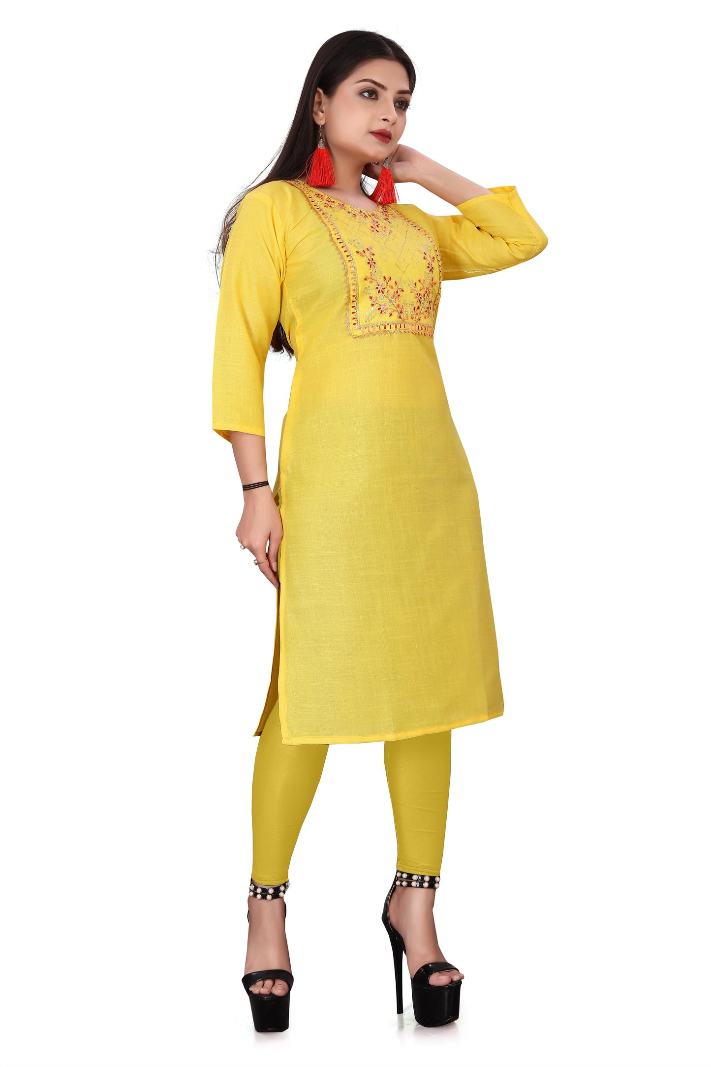 Women's Embroidery Cotton Slub Kurti