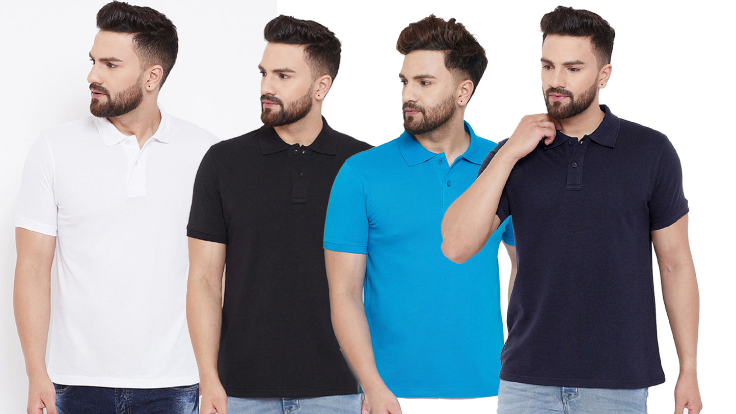 Cotton Blend Solid Half Sleeves Mens Polo Neck T-Shirt (Pack of 4)