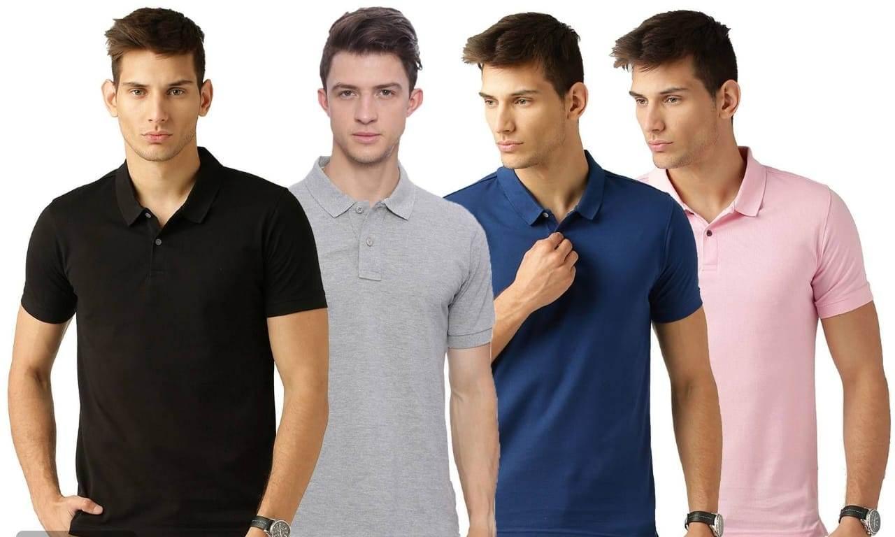 Cotton Blend Solid Half Sleeves Mens Polo Neck T-Shirt (Pack of 4)