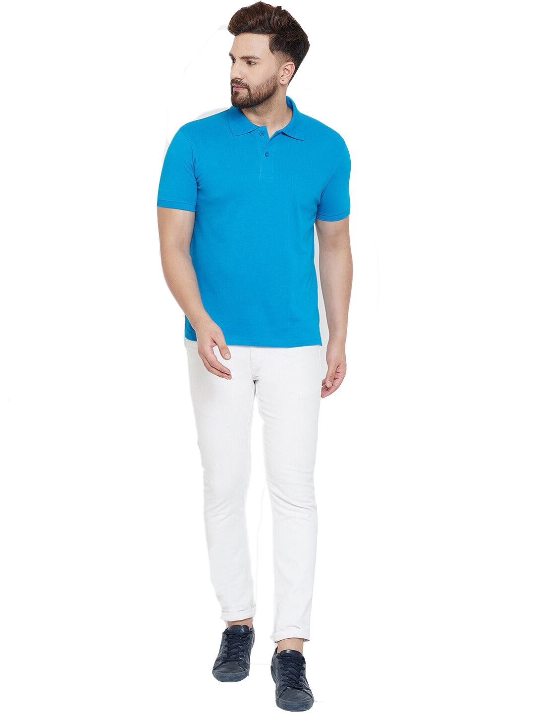 Cotton Blend Solid Half Sleeves Mens Polo T-Shirt