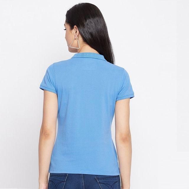 Ketex Sky Blue Cotton Blend Polo Neck Tshirt