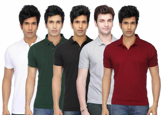 Poly Cotton Solid Half Sleeves Mens Polo T-shirt (Pack of 5)