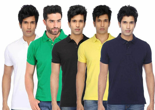 Poly Cotton Solid Half Sleeves Mens Polo T-shirt (Pack of 5)