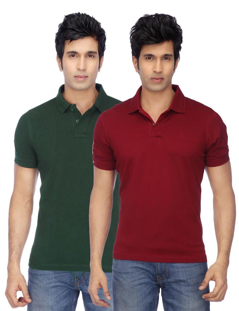 Cotton Blend Solid Half Sleeves Mens Polo Neck T-Shirt (Pack of 2)