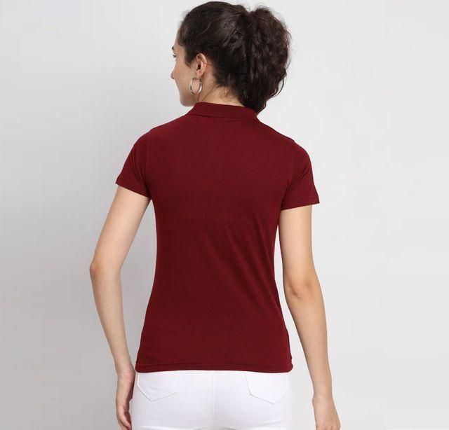 Ketex Maroon Cotton Blend Polo Neck Tshirt