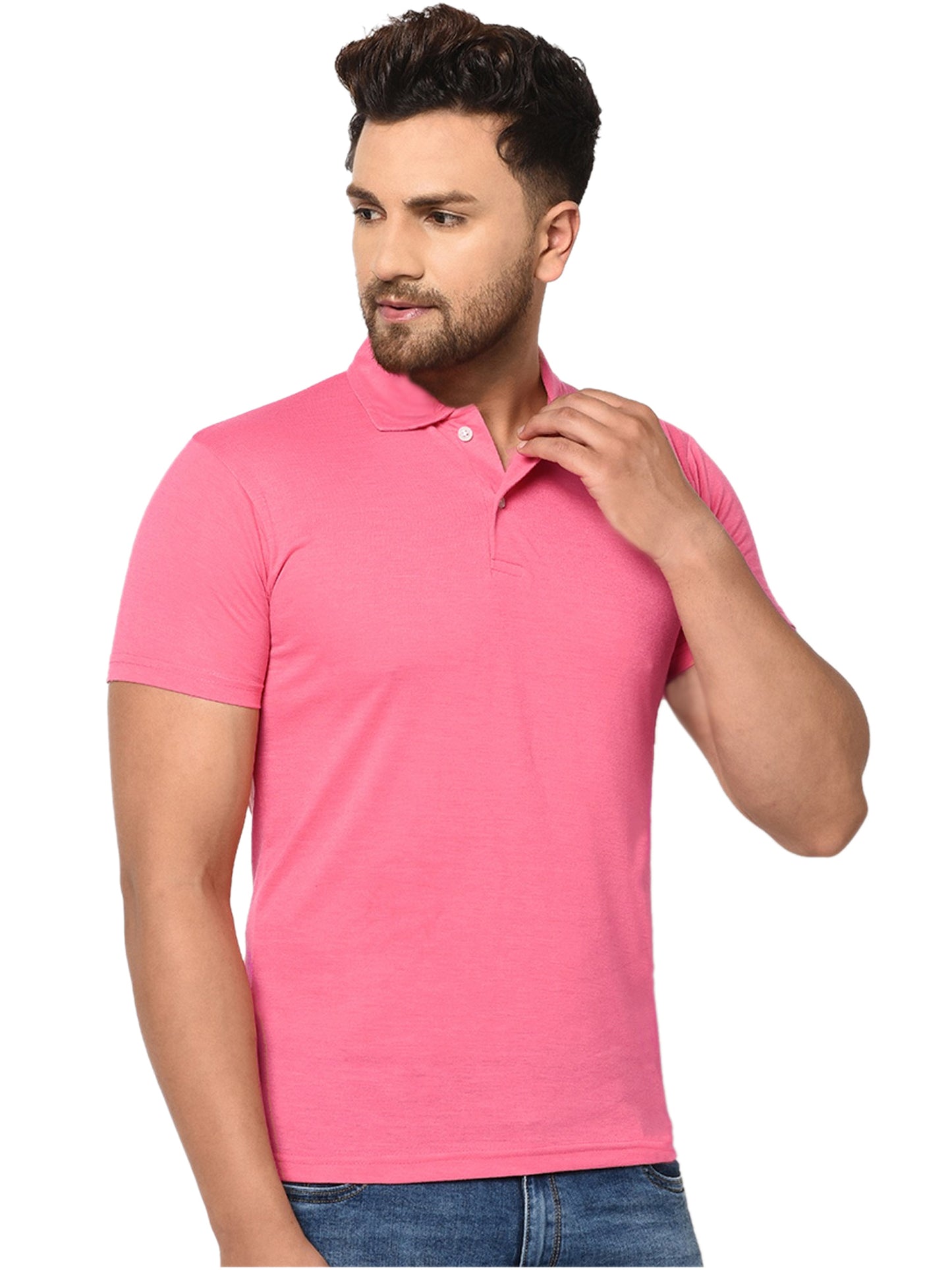 Cotton Blend Solid Half Sleeves Mens Polo T-Shirt