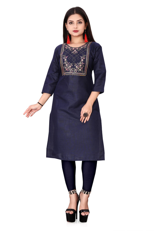 Women's Embroidery Cotton Slub Kurti