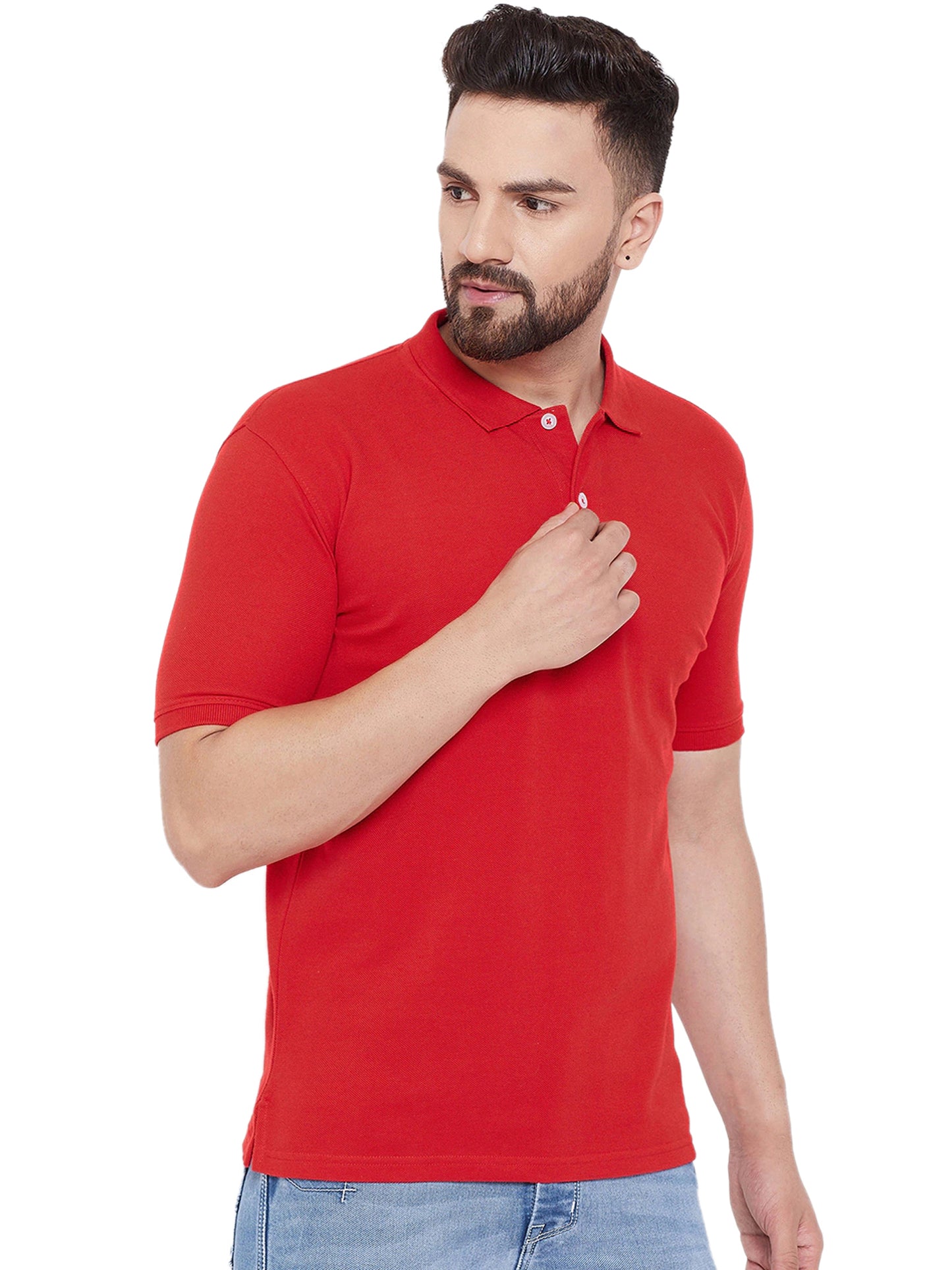 Cotton Blend Solid Half Sleeves Mens Polo T-Shirt