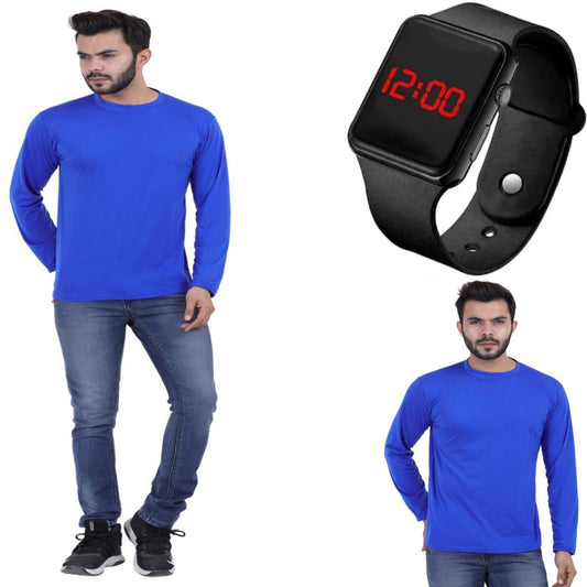 Fidato Men's Full Sleeves T-shirt With Digital Watch