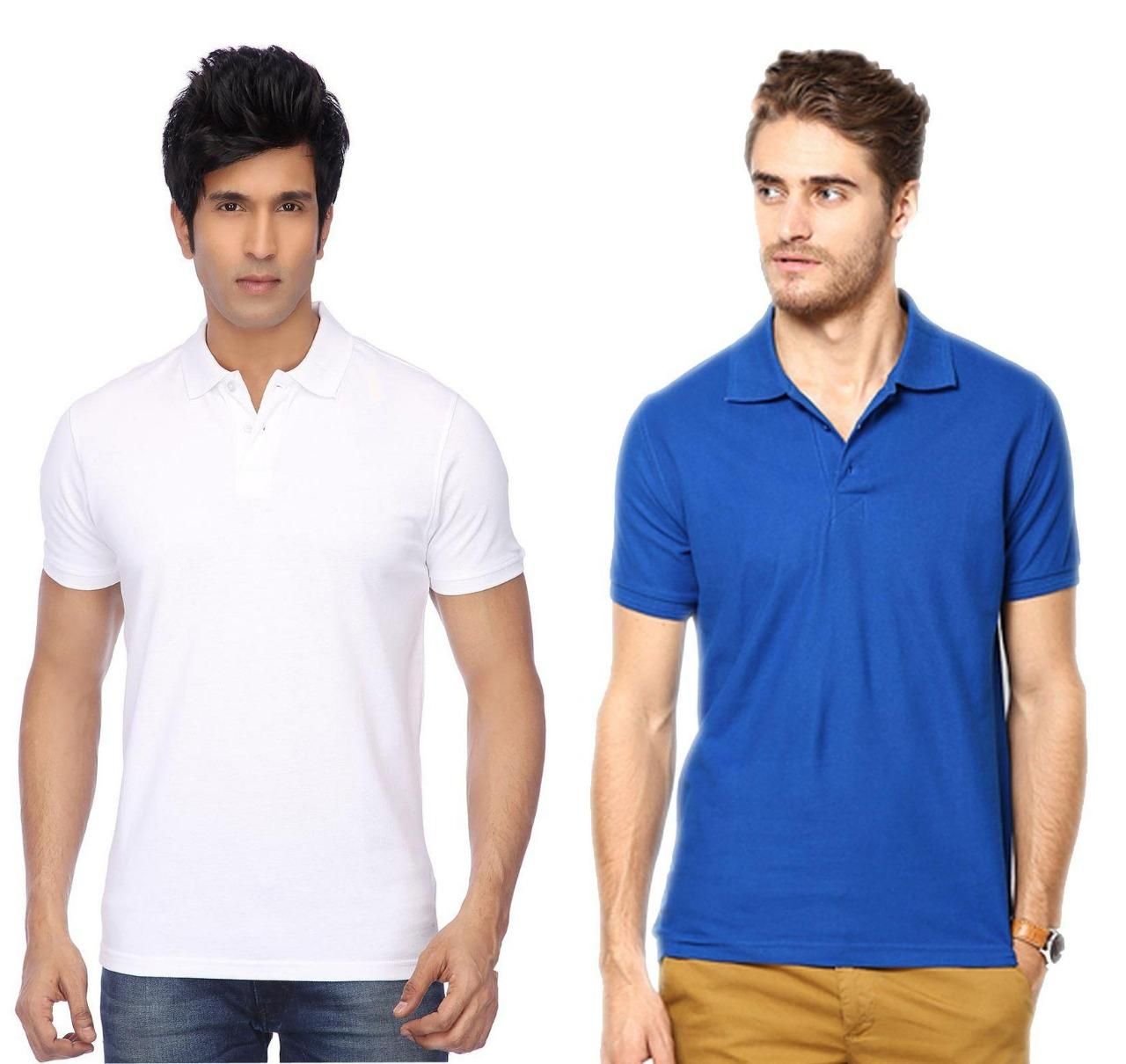 Cotton Blend Solid Half Sleeves Mens Polo Neck T-Shirt (Pack of 2)