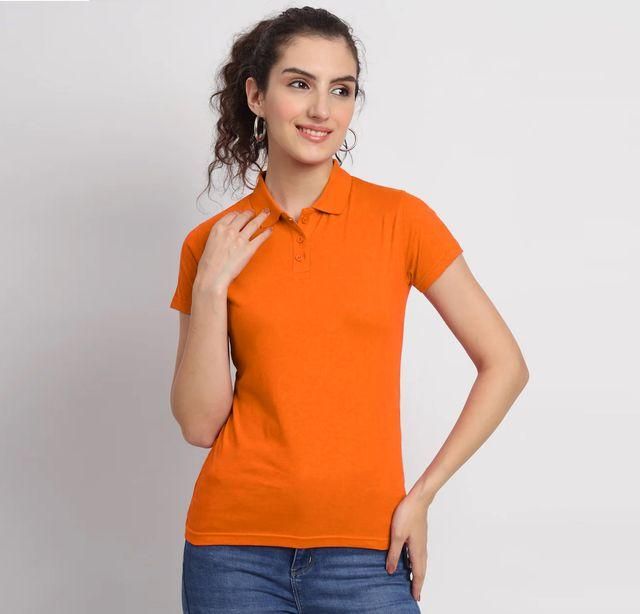 Ketex Orange Cotton Blend Polo Neck Tshirt - Bharat Bazaar