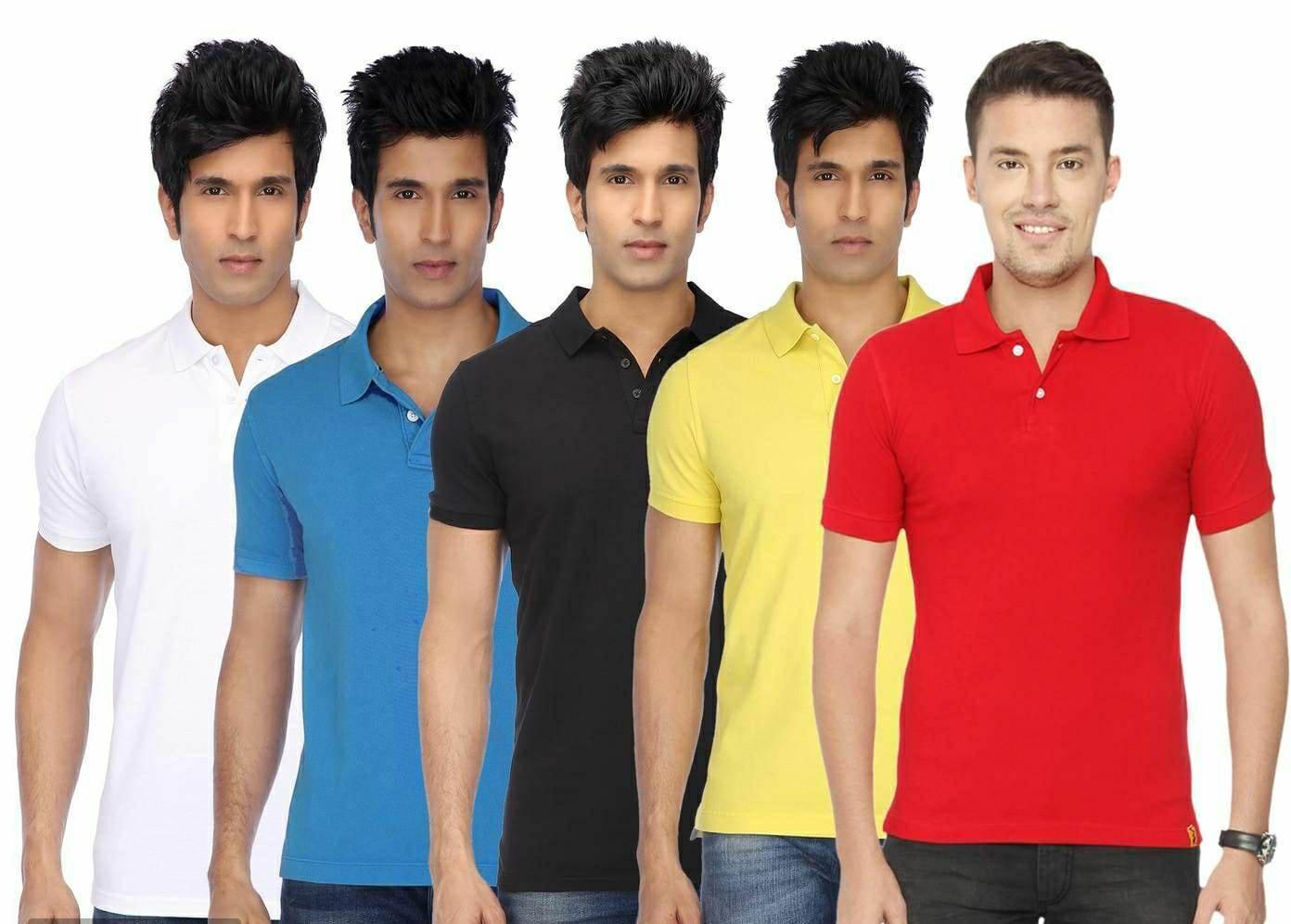 Poly Cotton Solid Half Sleeves Mens Polo T-shirt (Pack of 5)