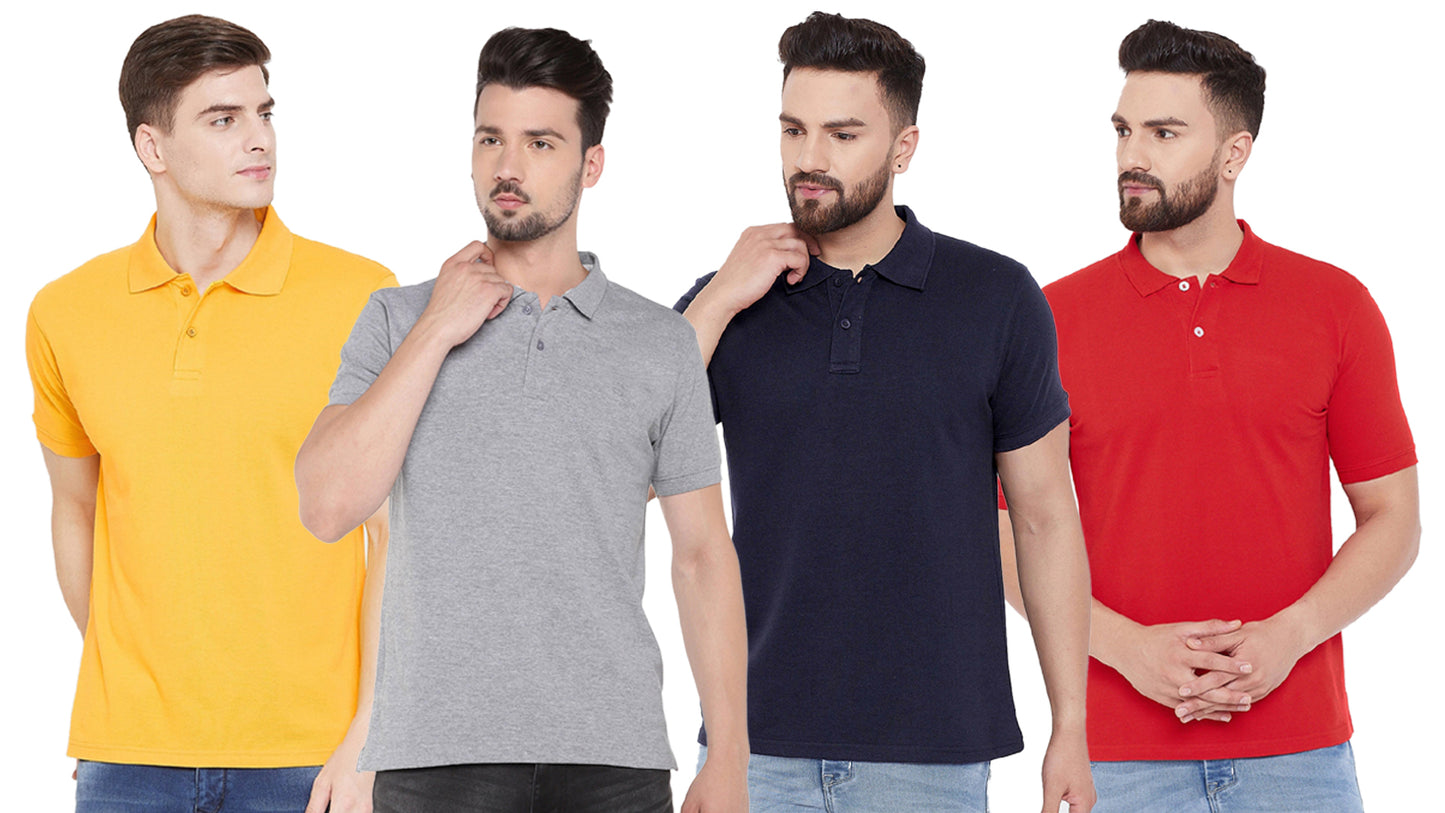 Cotton Blend Solid Half Sleeves Mens Polo Neck T-Shirt (Pack of 4)