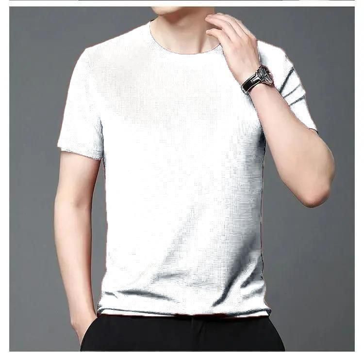 Polyester Stretchable Solid Half Sleeves Mens Round Neck T-Shirt Pack Of 4