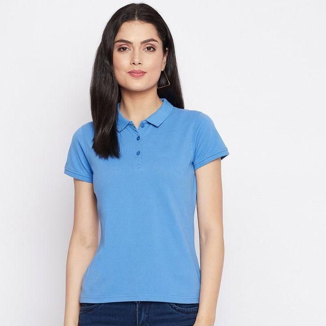 Ketex Sky Blue Cotton Blend Polo Neck Tshirt