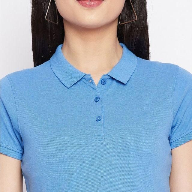 Ketex Sky Blue Cotton Blend Polo Neck Tshirt