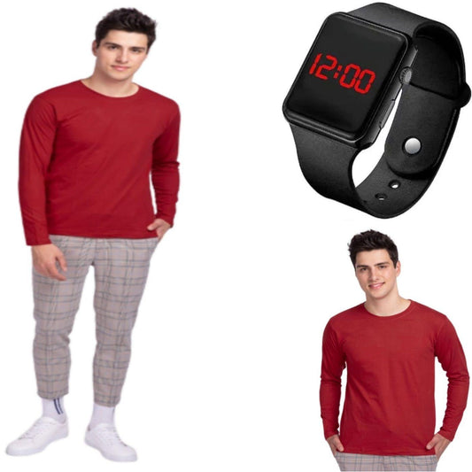 Fidato Men's Full Sleeves T-shirt With Digital Watch