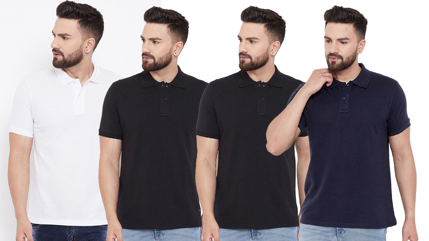 Cotton Blend Solid Half Sleeves Mens Polo Neck T-Shirt (Pack of 4)