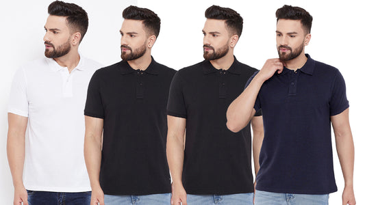 Cotton Blend Solid Half Sleeves Mens Polo Neck T-Shirt (Pack of 4)