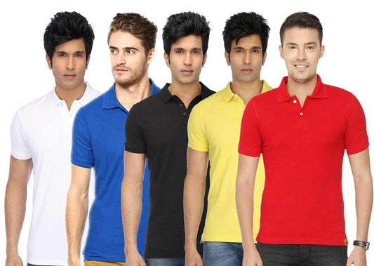 Poly Cotton Solid Half Sleeves Mens Polo T-shirt (Pack of 5)