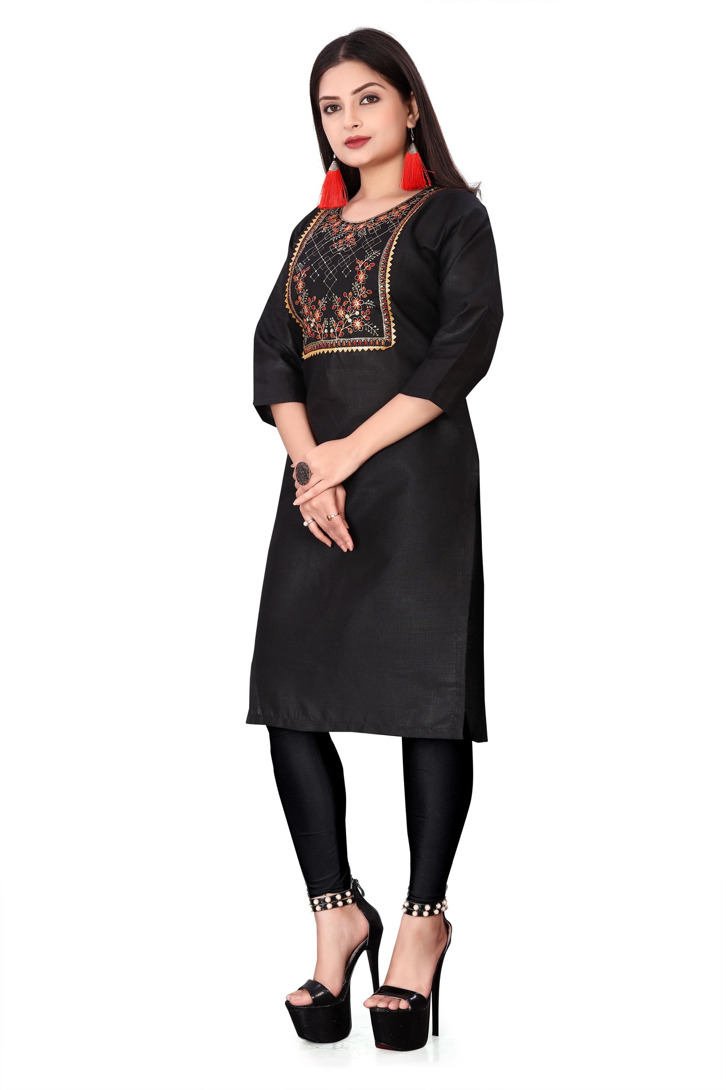 Women's Embroidery Cotton Slub Kurti