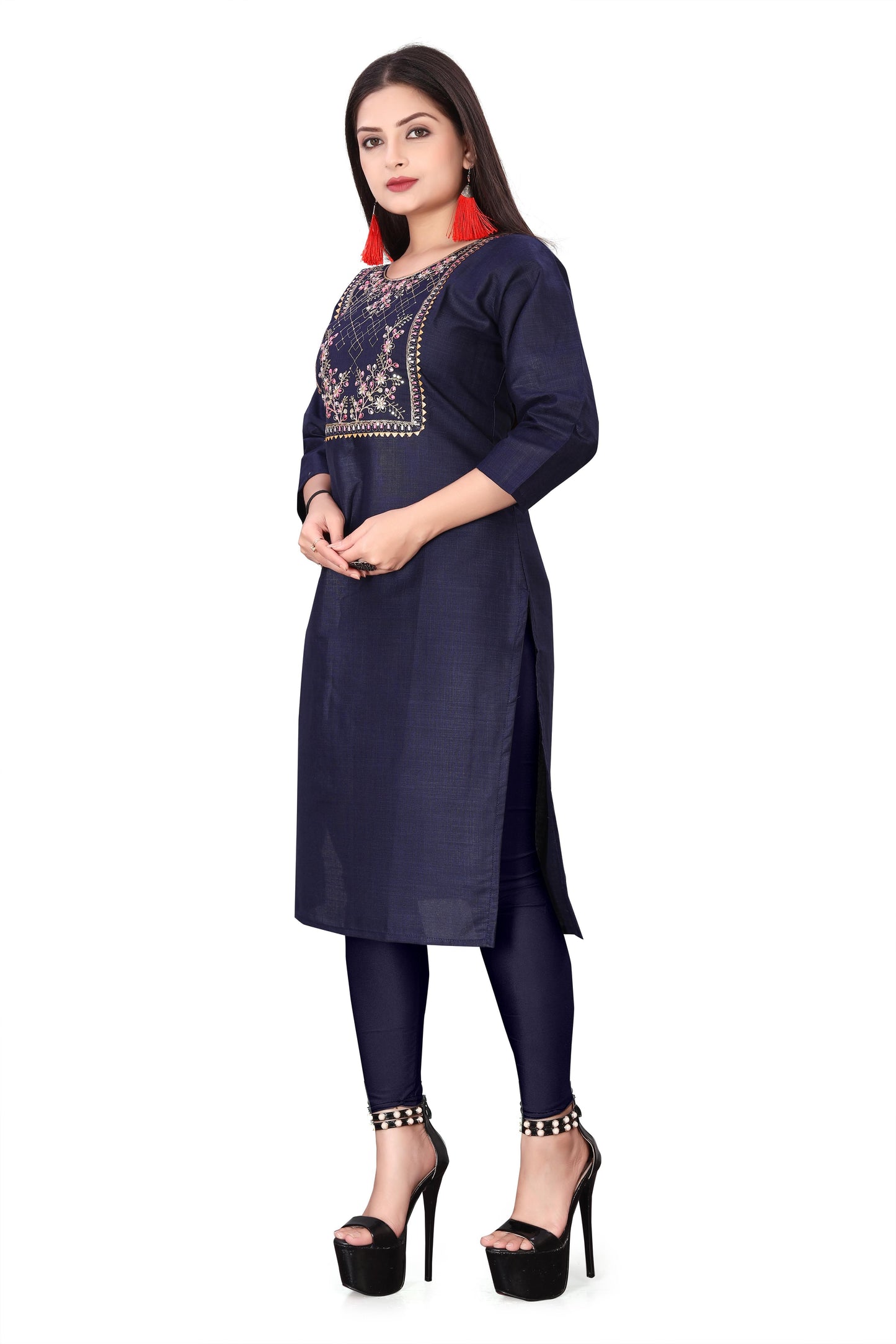 Women's Embroidery Cotton Slub Kurti