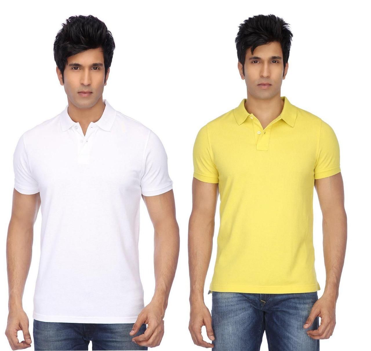 Cotton Blend Solid Half Sleeves Mens Polo Neck T-Shirt (Pack of 2)