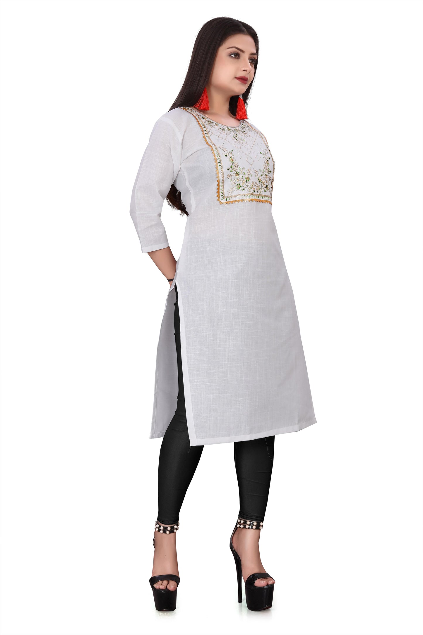 Women's Embroidery Cotton Slub Kurti