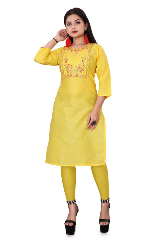 Women's Embroidery Cotton Slub Kurti