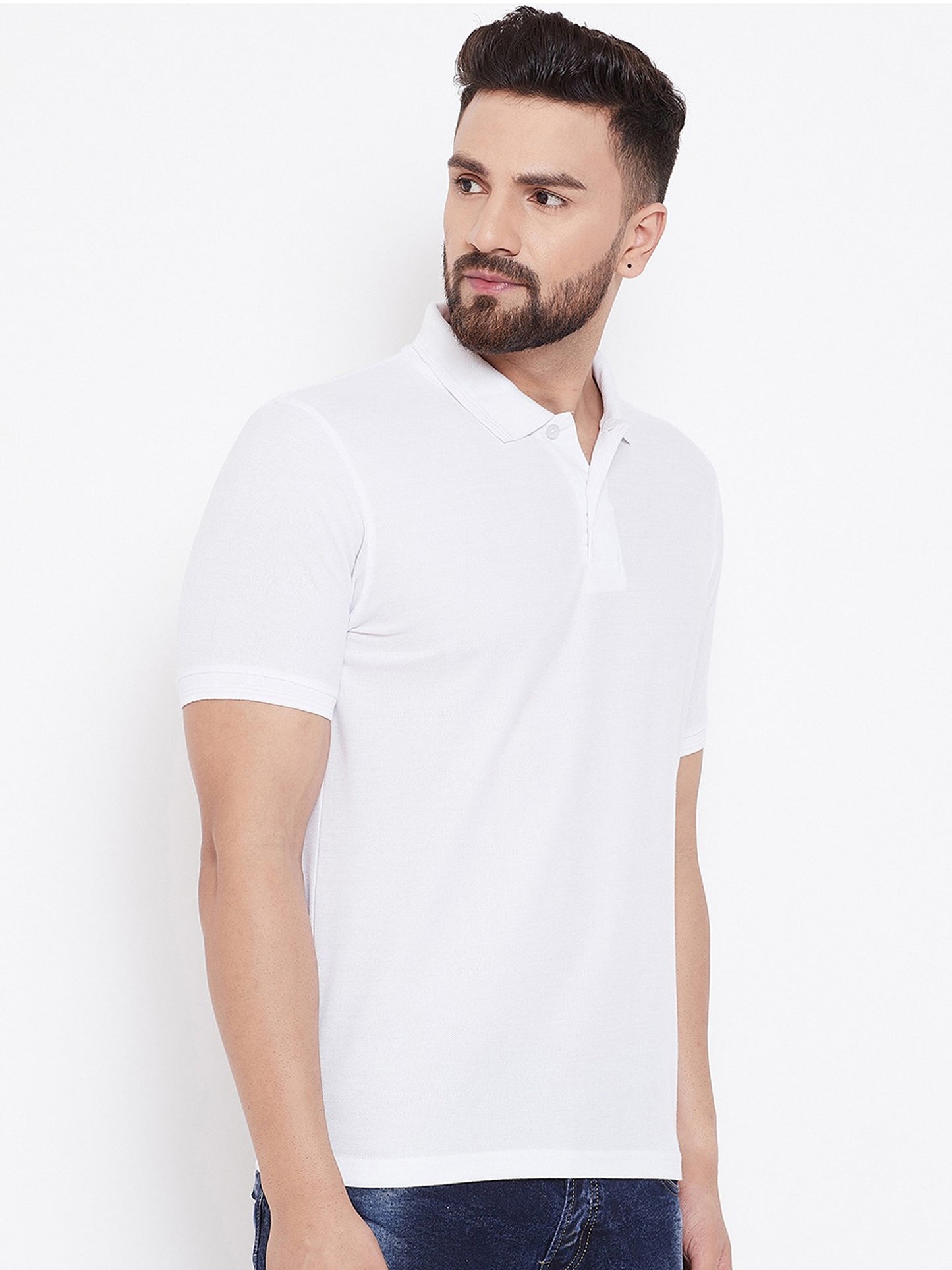 Cotton Blend Solid Half Sleeves Mens Polo T-Shirt