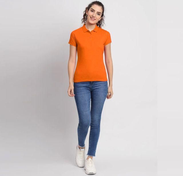 Ketex Orange Cotton Blend Polo Neck Tshirt - Bharat Bazaar